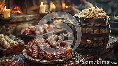 medieval banquet table scene Stock Photo