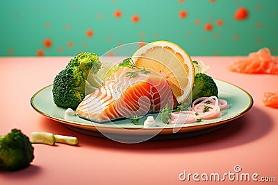 fresh salmon with broccolis Stock Photo