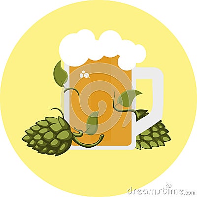 Image of beer mug with hops Vector Illustration