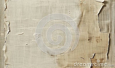 image of a beige aged linen texture on paper, gesso paint marks, scrapbook paper, distressed edges Stock Photo