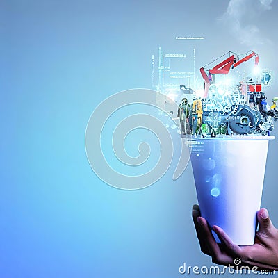 a beverage cup carrying the pressure of technology, finance, labor, environmental regulations, market share with Stock Photo