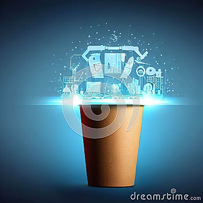 a beverage cup carrying the pressure of technology, finance, labor, environmental regulations, market share with Stock Photo