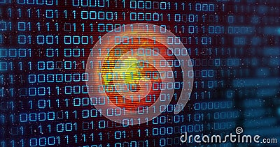 Image of binary code over yellow planet Stock Photo