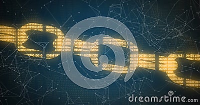 Image of binary codes forming chain and connected dots moving on abstract background Stock Photo