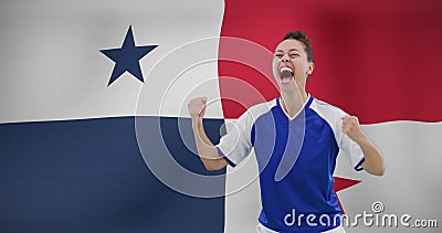 Image of biracial female soccer player over flag of panama Stock Photo