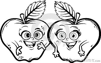 Happy Apples (Coloring Page) Cartoon Illustration