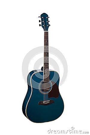 The image of blue acoustic guitar isolated under the white background Stock Photo
