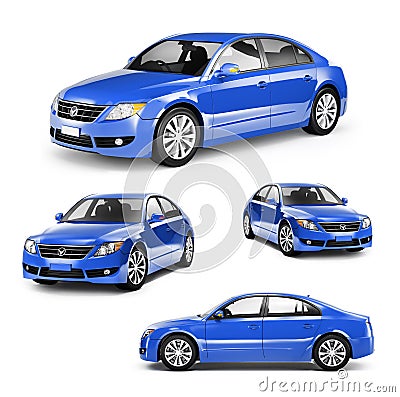 Image of a Blue Car on Different Positions Stock Photo
