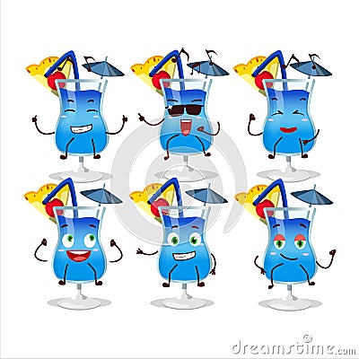 An image of blue hawaii dancer cartoon character enjoying the music Vector Illustration