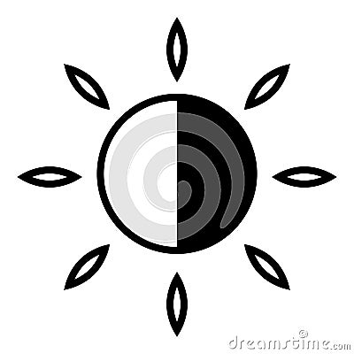 Image brightness adjustment icon, brightness sign black white circle petals Vector Illustration