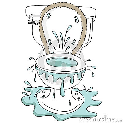 Broken Overflowing Clogged Toilet Cartoon Vector Illustration