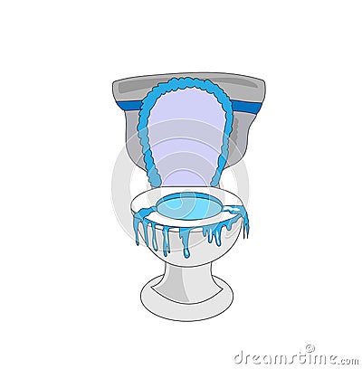 An image of a Broken Overflowing Clogged Toilet isolated on white Vector Illustration