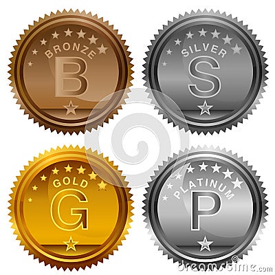 Bronze Silver Gold Platinum Award Coins Vector Illustration