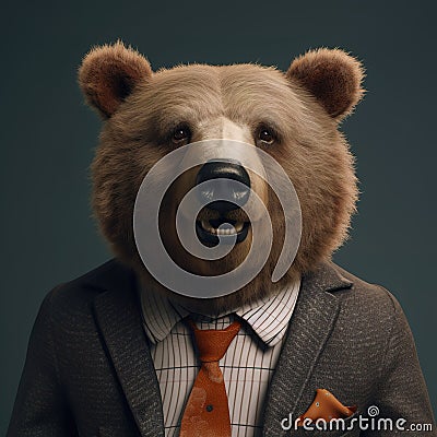 Image of brown bear businessman wearing a suit on clean background. Wildlife Animals Stock Photo