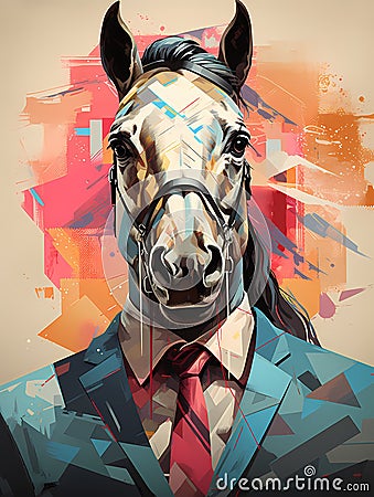 Horsemen - A Horse Wearing A Suit And Tie Stock Photo