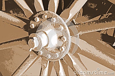 SEPIA IMAGE OF OLD WHEEL AND HUB Stock Photo