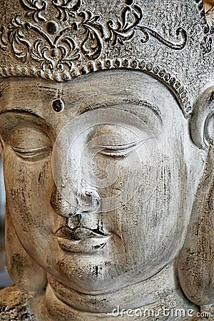 Image of the Buddha`s face. Philosopher, mendicant, meditator, spiritual teacher, and religious leader Stock Photo