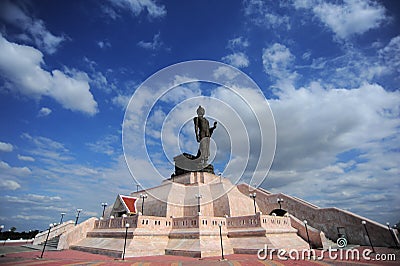 Image of buddha stand is the sign symbol peace Buddhism and religion of thailand on blue sky cloud background day prepare for Stock Photo