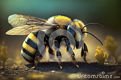 Image of a bumble bee sucking nectar from a flower. Insect. Illustration, generative AI Stock Photo