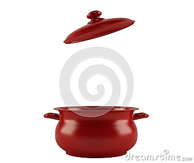 Image of burgundy pot with lid for cooking. 3d rendering Stock Photo