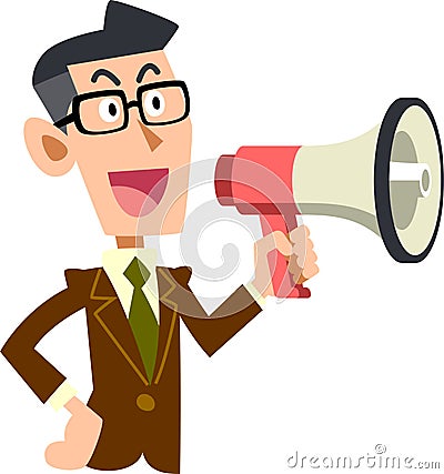 Businessman conveying his opinions with a loudspeaker Vector Illustration