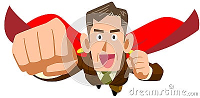 Businessman in managerial position flying with cloak Vector Illustration