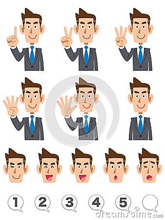 Businessman`s upper body showing numbers with fingers Vector Illustration