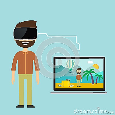 An image of a businessman virtual reality vacation Vector Illustration
