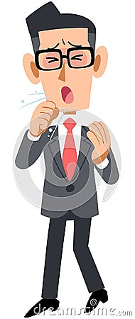 A businessman wearing glasses has a cold and cough Vector Illustration