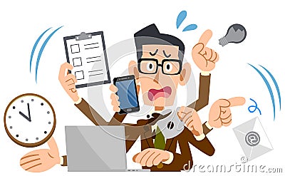 A Businessman wearing glasses and jacket panicking too busy Vector Illustration