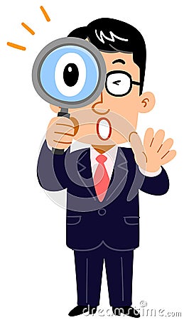 Businessman who is amazed at peering into the magnifying glasses teacher glasses Vector Illustration