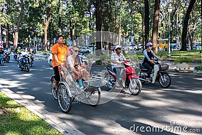 Cyclo in Ho Chi Minh City Street Editorial Stock Photo