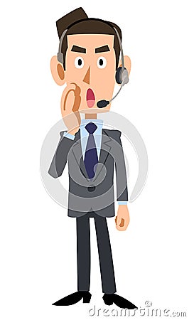 Calling a male operator wearing a headset Vector Illustration