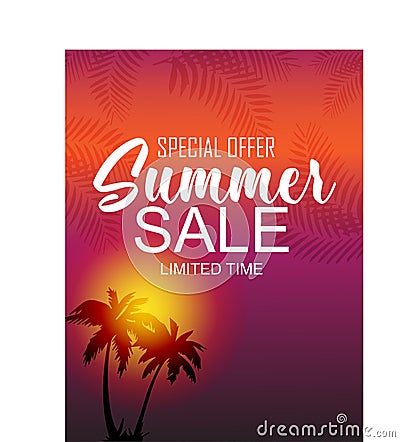Tropical summer sale banner design Vector Illustration