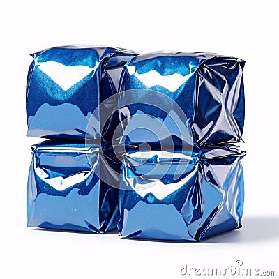 candy wrapped in blue foil on a white background. Stock Photo