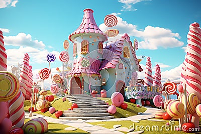 Candyland House beautiful candyland sweets fairytale background Stock Photo