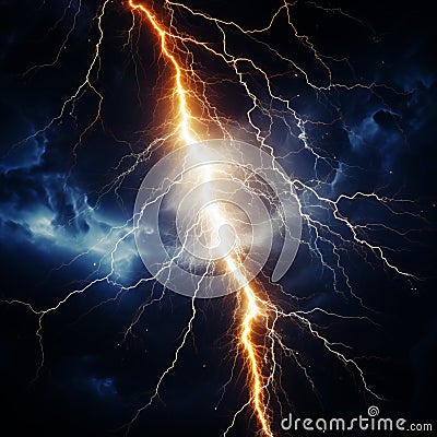 Yellow Lightning Bolt in the Night Sky Stock Photo