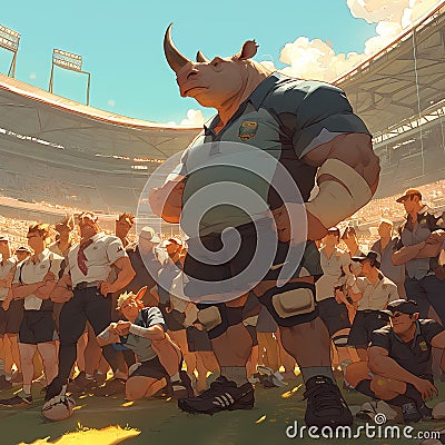 Rugby Rhino Powerhouse Team Stock Photo