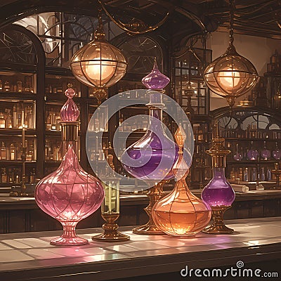 Bottles of Medieval Perfume Collection Stock Photo
