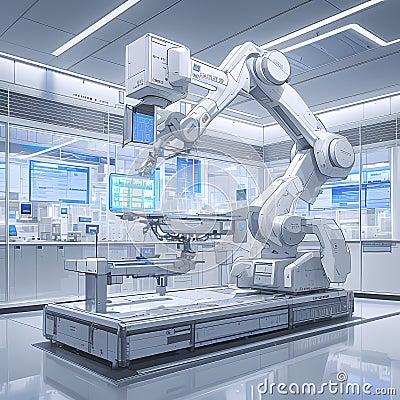 Robotic Precision in a High-Tech Lab Environment Stock Photo