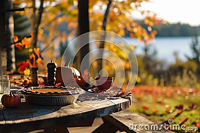 cozy canadian thanksgiving rustic table setting Stock Photo