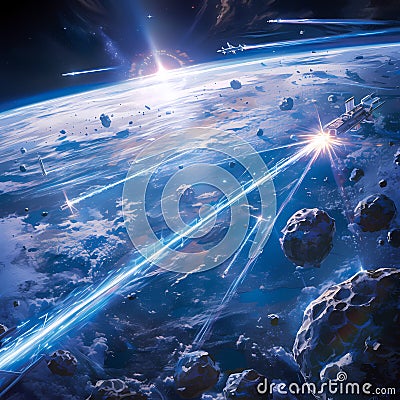 Defend Earth from Asteroids in Epic Battle Stock Photo