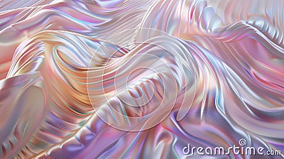 Undulating waves of holographic fabric in soft metallic tones. AI generated Stock Photo