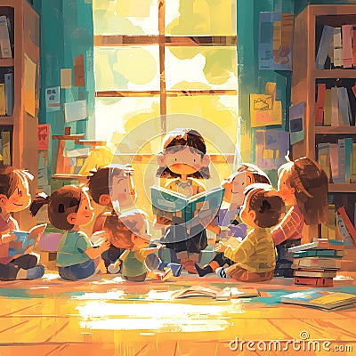 Reading Circle, Joyful Learning Moment Stock Photo