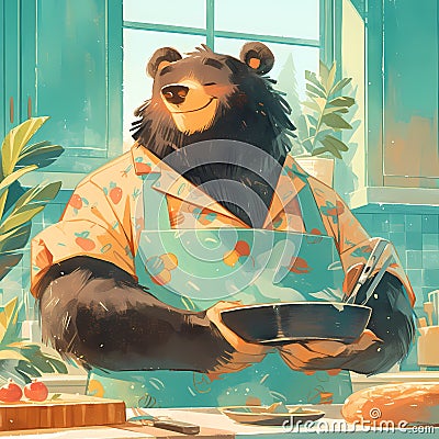 Amiable Bear Chef Ready to Cook Stock Photo