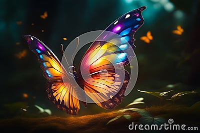 a moment of pure tranquility and natural elegance, portraying a butterfly gracefully flying in a garden. Stock Photo