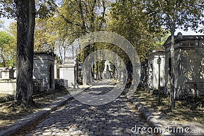 Autumn's Repose: Pathway through the Cemetery Stock Photo