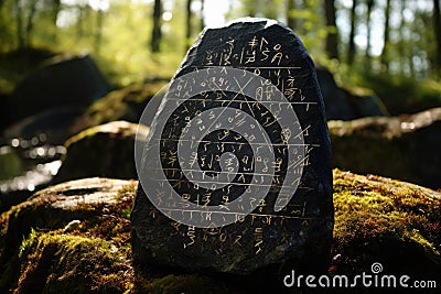 This image captures a rock with clear writing on its surface, providing a straightforward visual of a marked stone, A stone Stock Photo