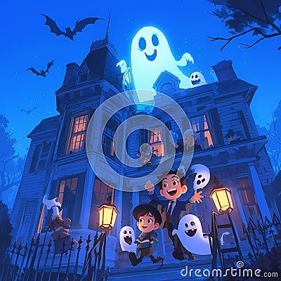 Ghostly Halloween Adventure Stock Photo