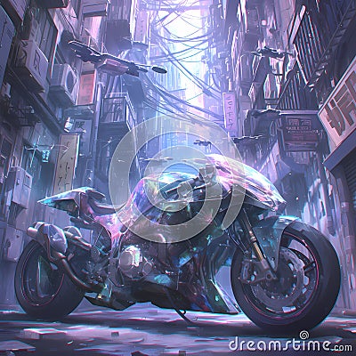 Cyberpunk Motorcycle Holographic Paint Stock Photo